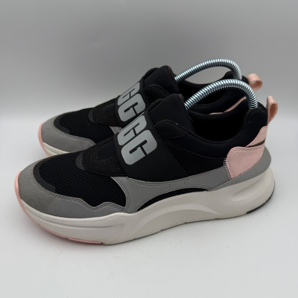 UGG LA Daze Sneakers Womens 7.5 Black Grey Pink Logo Strap‎ Trainers 1119890